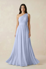 Ice One-Shoulder Pleated Chiffon Bridesmaid Gown | KISSBRIDAL