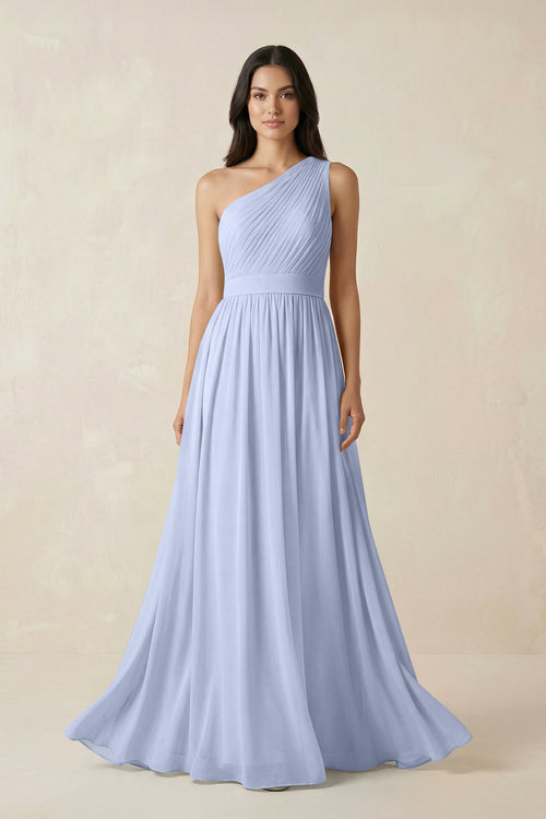 Ice One-Shoulder Pleated Chiffon Bridesmaid Gown | KISSBRIDAL