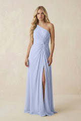 Ice One-Shoulder Ruched A-Line Chiffon Bridesmaid Dress | KISSBRIDAL