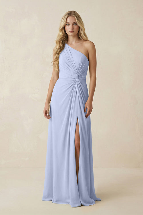 Ice One-Shoulder Ruched A-Line Chiffon Bridesmaid Dress | KISSBRIDAL