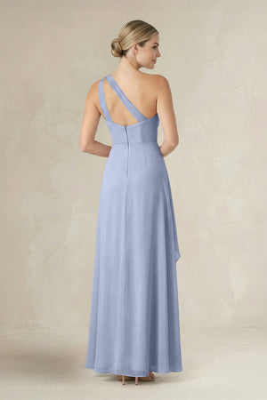 Ice One-Shoulder Sheath Ruched Ruffled Bridesmaid Dress in Ice (2) | KISSBRIDAL