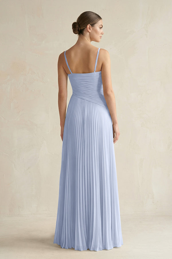 Ice Pleated A-Line Long Chiffon Bridesmaid Dress (2) | KISSBRIDAL