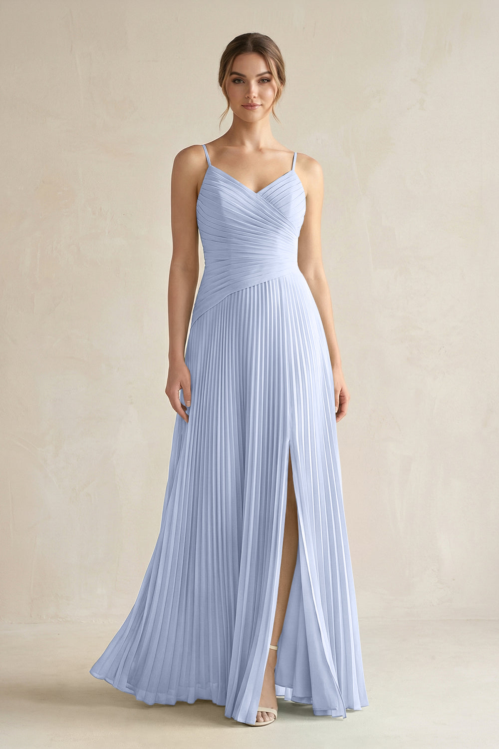 Pleated A-Line Long Chiffon Bridesmaid Dress in Ice