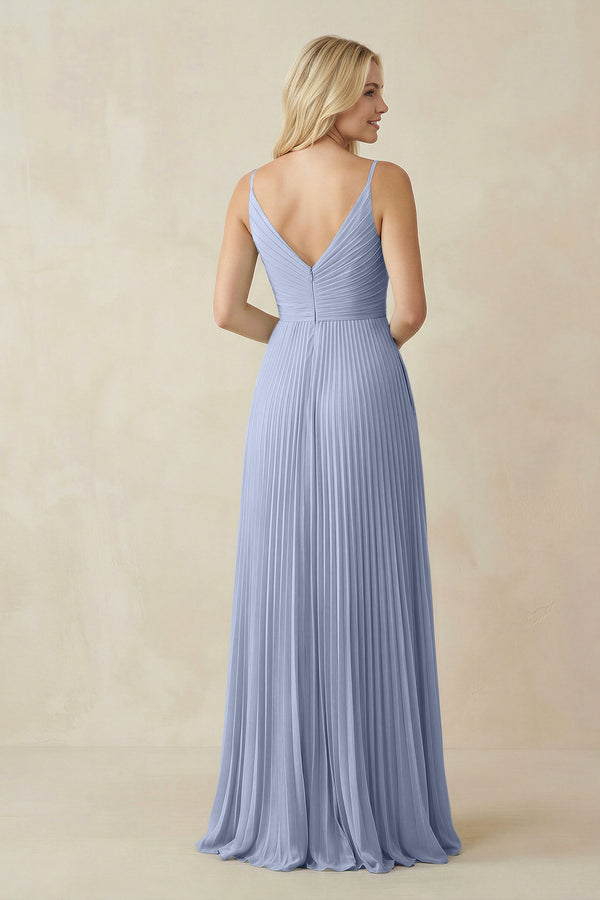 Ice Pleated V-Neck A-Line Chiffon Bridesmaid Dress (2) | KISSBRIDAL