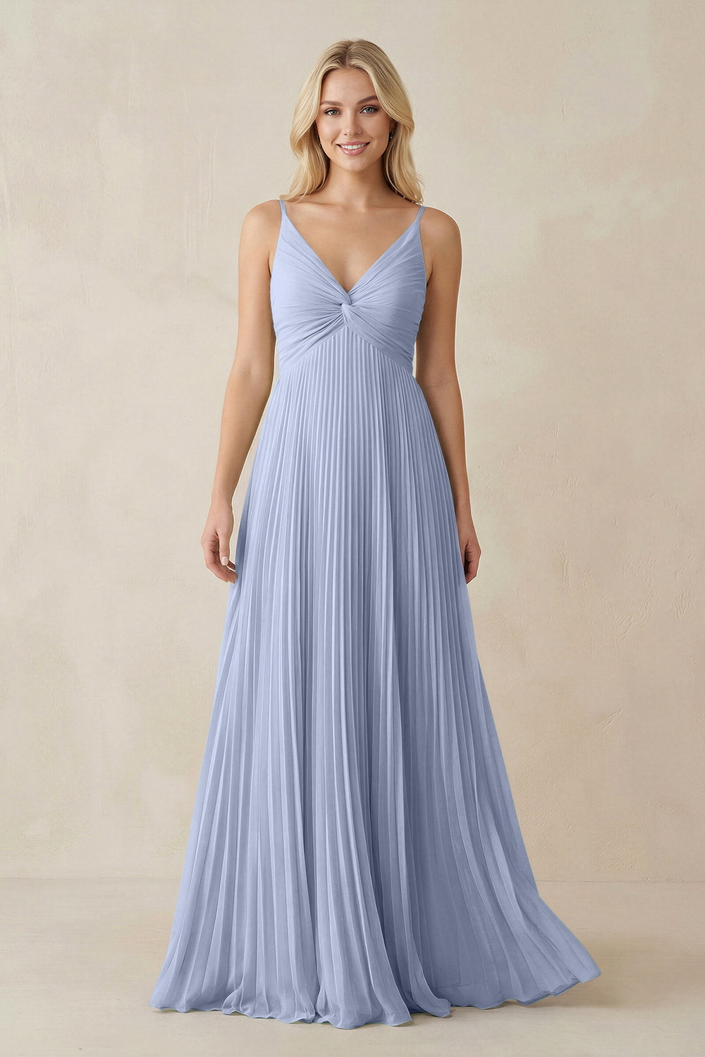 Pleated V-Neck A-Line Chiffon Bridesmaid Dress in Ice