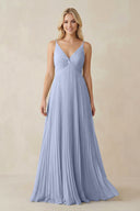 Ice Pleated V-Neck A-Line Chiffon Bridesmaid Dress | KISSBRIDAL