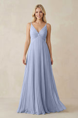 Ice Pleated V-Neck A-Line Chiffon Bridesmaid Dress | KISSBRIDAL