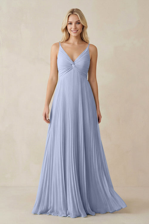 Ice Pleated V-Neck A-Line Chiffon Bridesmaid Dress | KISSBRIDAL