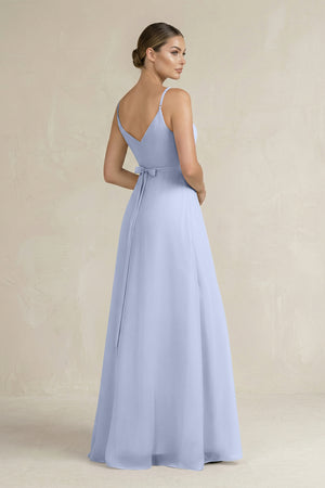 Ice Ruched A-Line Chiffon Bridesmaid Dress with Slit (2) | KISSBRIDAL