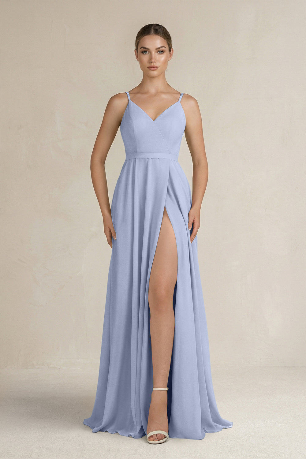 Ruched A-Line Chiffon Bridesmaid Dress with Slit in Ice