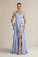Ice Ruched A-Line Chiffon Bridesmaid Dress with Slit | KISSBRIDAL