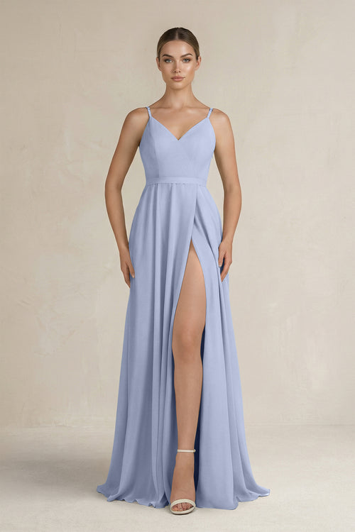 Ice Ruched A-Line Chiffon Bridesmaid Dress with Slit | KISSBRIDAL