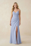 Ice Ruched Sheath Spaghetti Strap Chiffon Bridesmaid Dress | KISSBRIDAL