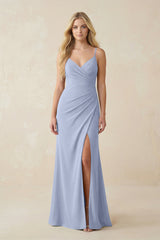 Ice Ruched Sheath Spaghetti Strap Chiffon Bridesmaid Dress | KISSBRIDAL