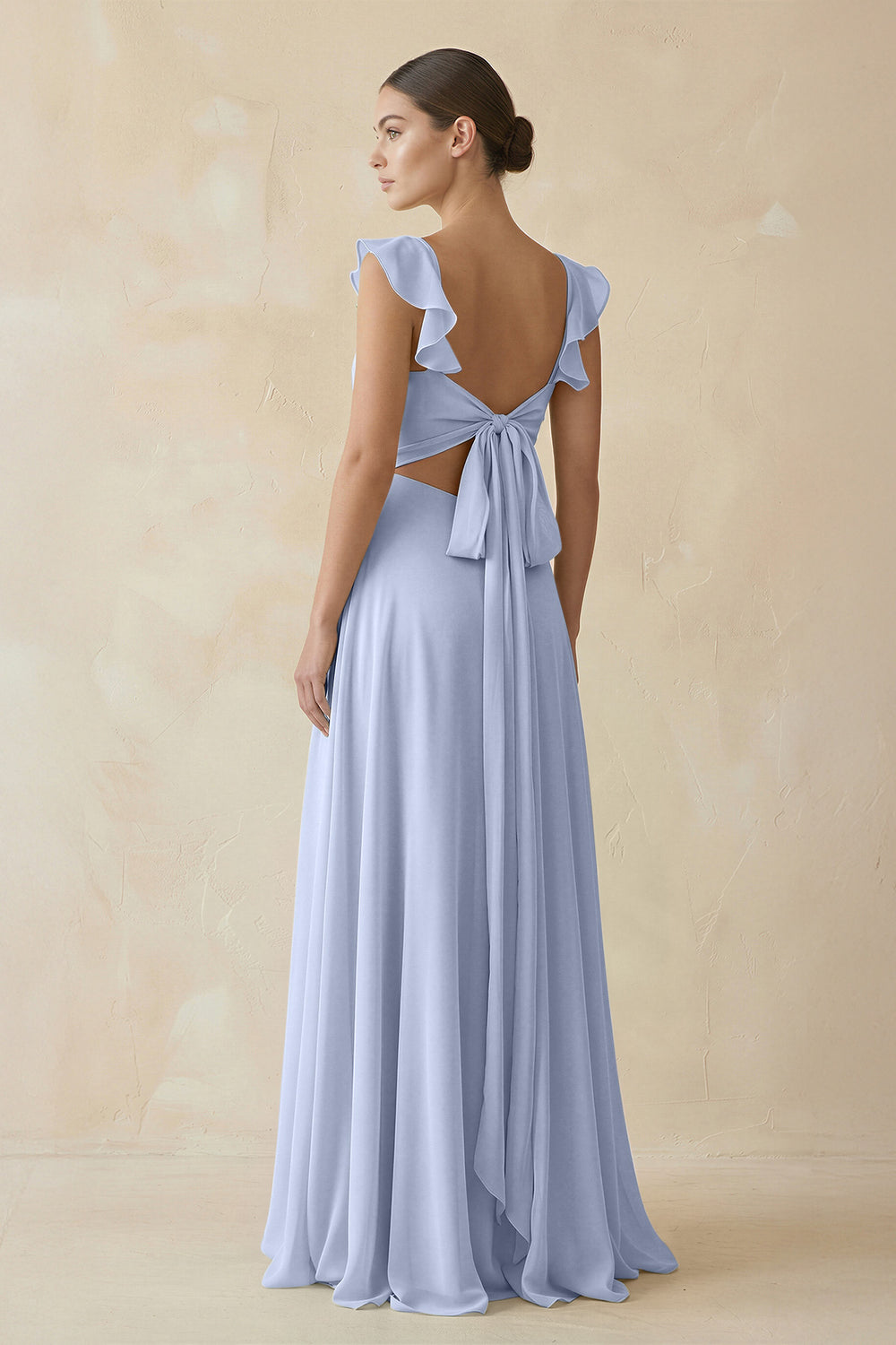 Ruffled Chiffon A-Line Long Bridesmaid Dress in Ice