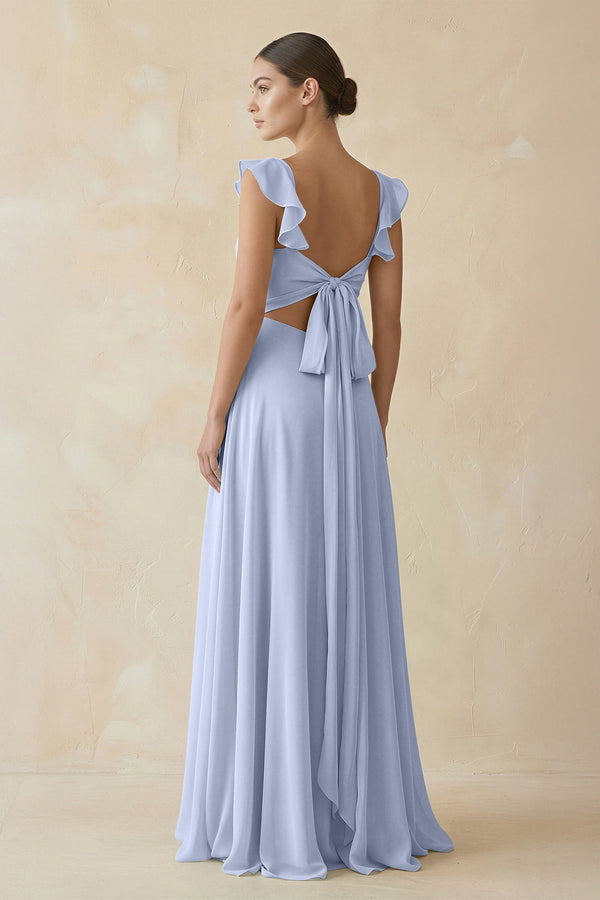 Ice Ruffled Chiffon A-Line Long Bridesmaid Dress (2) | KISSBRIDAL
