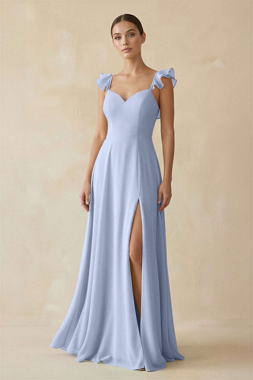 Ruffled Chiffon A-Line Long Bridesmaid Dress in Ice
