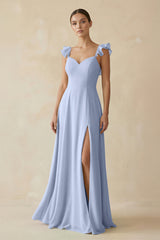 Ice Ruffled Chiffon A-Line Long Bridesmaid Dress | KISSBRIDAL