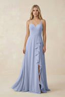 Ice Ruffled Hem A-Line Chiffon Bridesmaid Dress | KISSBRIDAL