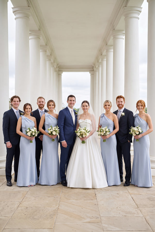 Ice Ruffled One-Shoulder Mermaid Satin Bridesmaid Dress with Bow (5) | KISSBRIDAL