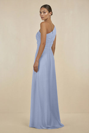 Ice Ruffled One-Shoulder Pleated Sheath Bridesmaid Dress (2) | KISSBRIDAL