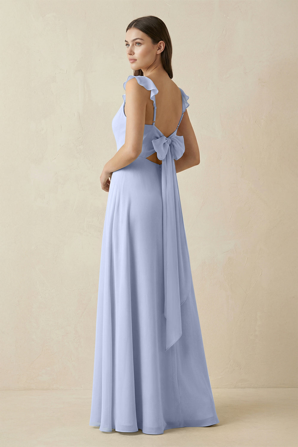 Ruffled Sleeve A-Line Chiffon Bridesmaid Dress in Ice