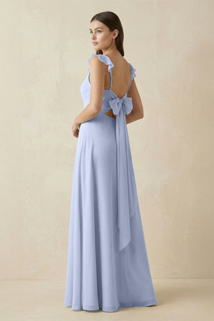 Ice Ruffled Sleeve A-Line Chiffon Bridesmaid Dress (2) | KISSBRIDAL