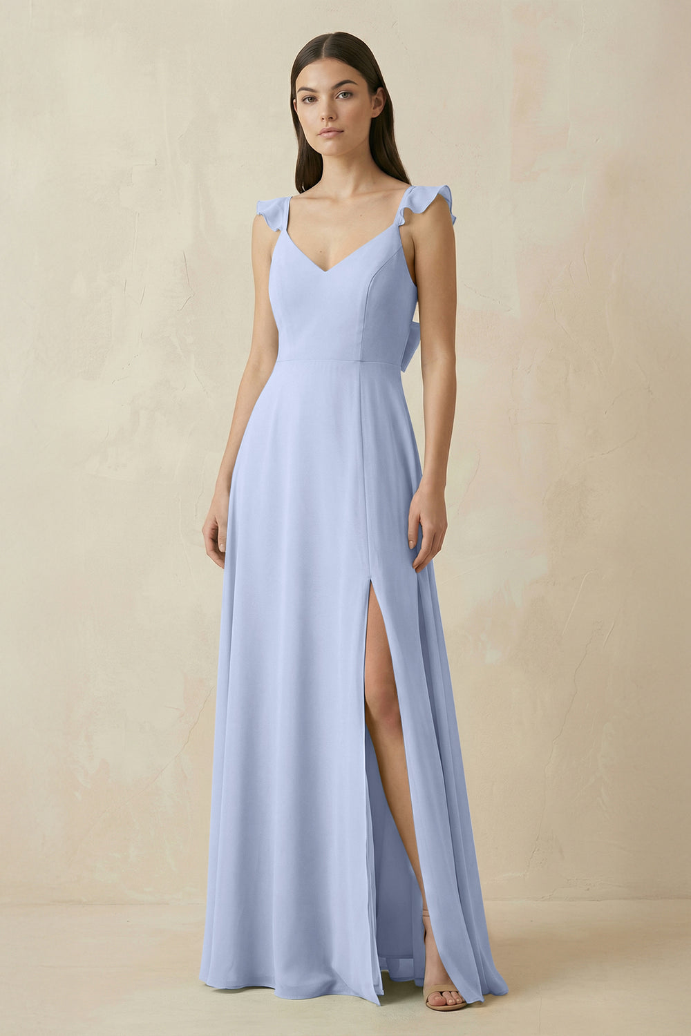 Ruffled Sleeve A-Line Chiffon Bridesmaid Dress in Ice