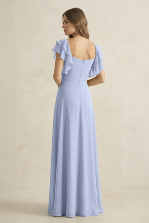 Ice Ruffled Sleeves A-Line Chiffon Bridesmaid Dress (2) | KISSBRIDAL