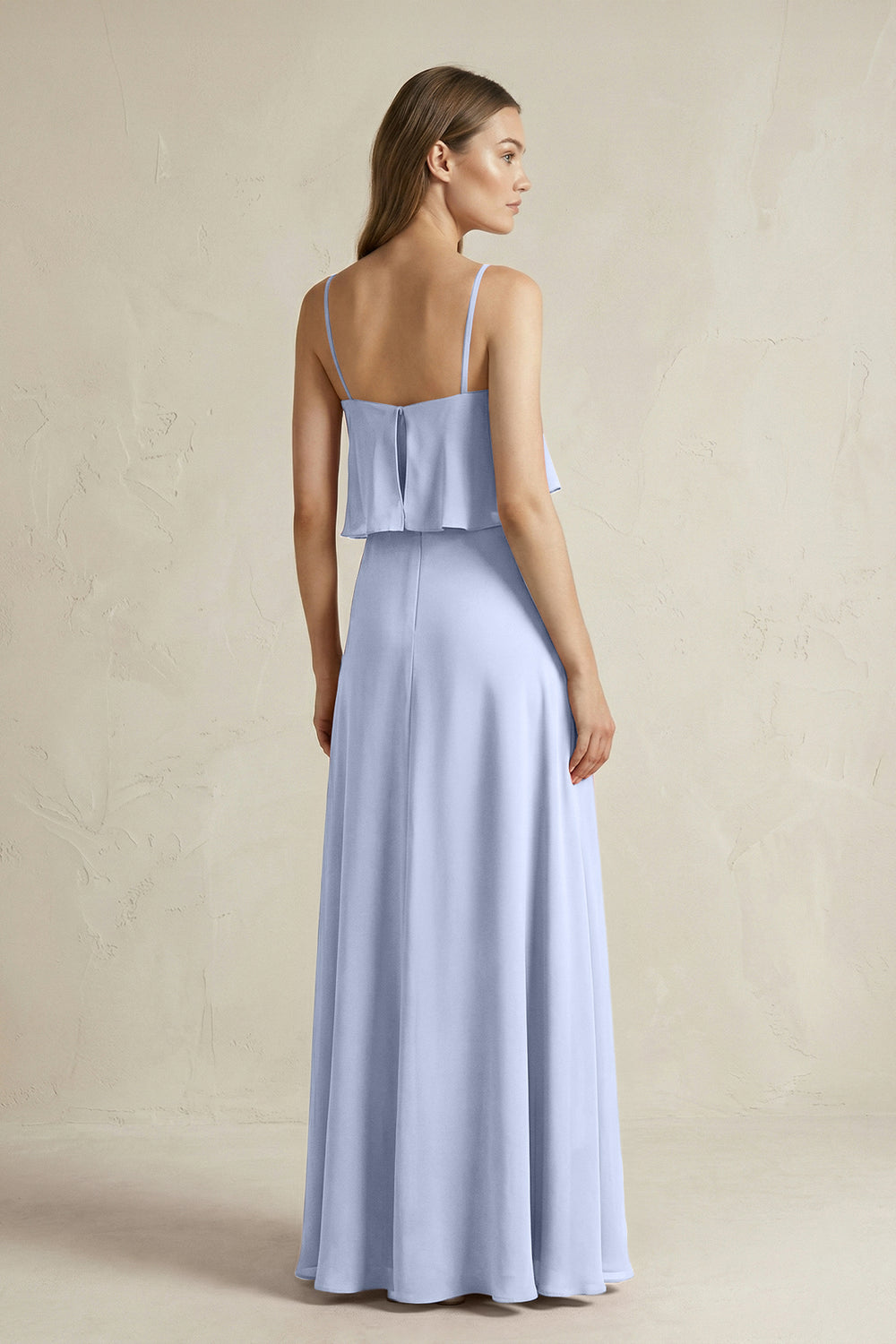 Ruffled Spaghetti Strap A-Line Chiffon Bridesmaid Dress in Ice