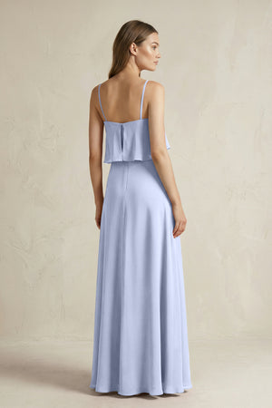 Ice Ruffled Spaghetti Strap A-Line Chiffon Bridesmaid Dress in Ice (2) | KISSBRIDAL