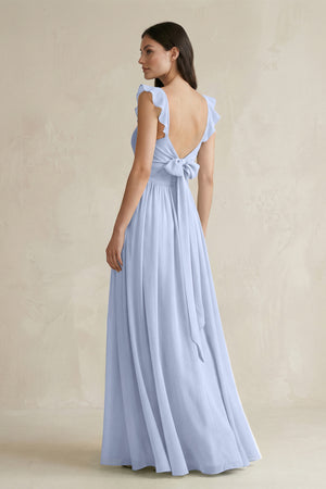 Ice Ruffled Spaghetti Strap Chiffon A-Line Bridesmaid Dress (2) | KISSBRIDAL