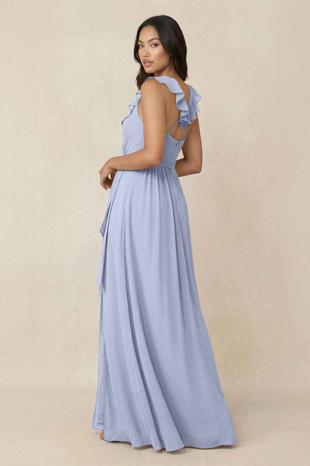 Ruffled V-Neck A-Line Chiffon Bridesmaid Dress in Ice