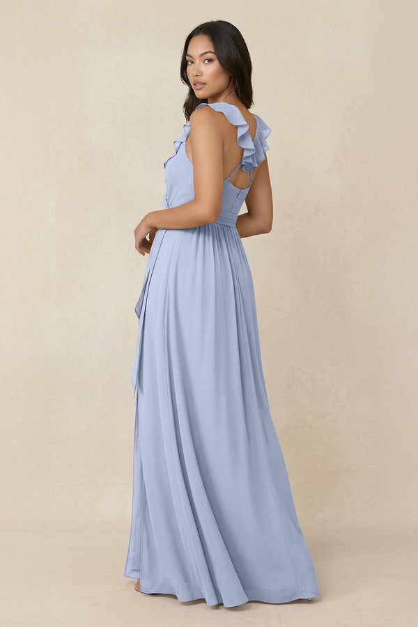 Ice Ruffled V-Neck A-Line Chiffon Bridesmaid Dress (2) | KISSBRIDAL