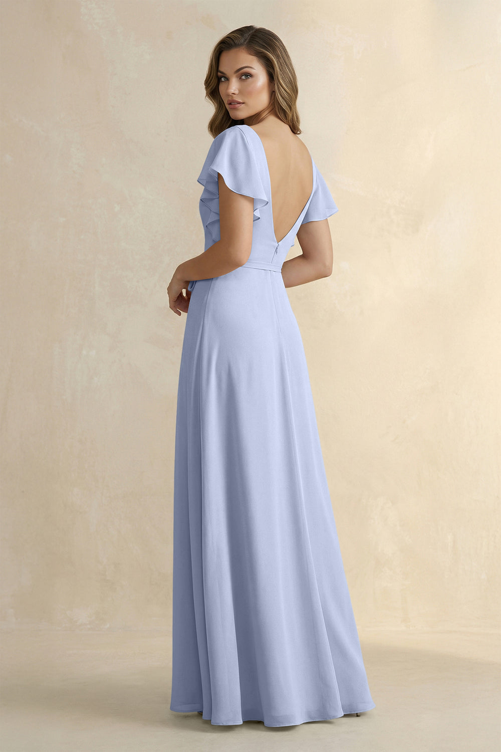 Ruffled V-Neck Chiffon A-Line Bridesmaid Dress in Ice