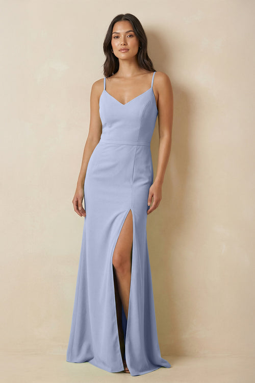 Ice Sheath Cami Strap Chiffon Bridesmaid Dress with Slit | KISSBRIDAL