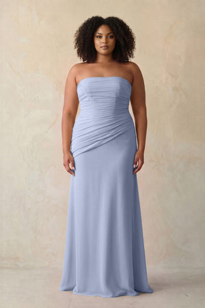 Ice Sheath Chiffon Strapless Pleated Bridesmaid Dress (3) [sizeplus] | KISSBRIDAL