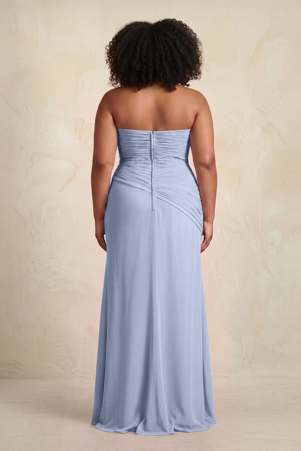 Ice Sheath Chiffon Strapless Pleated Bridesmaid Dress (4) [sizeplus] | KISSBRIDAL
