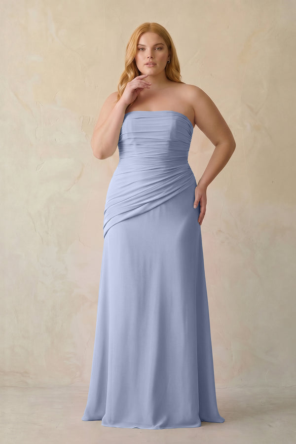 Ice Sheath Chiffon Strapless Pleated Bridesmaid Dress [sizeplus] | KISSBRIDAL