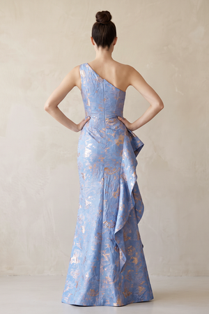 Ice Sheath One-Shoulder Jacquard Mother of the Bride Dress With Ruffles (2) | KISSBRIDAL