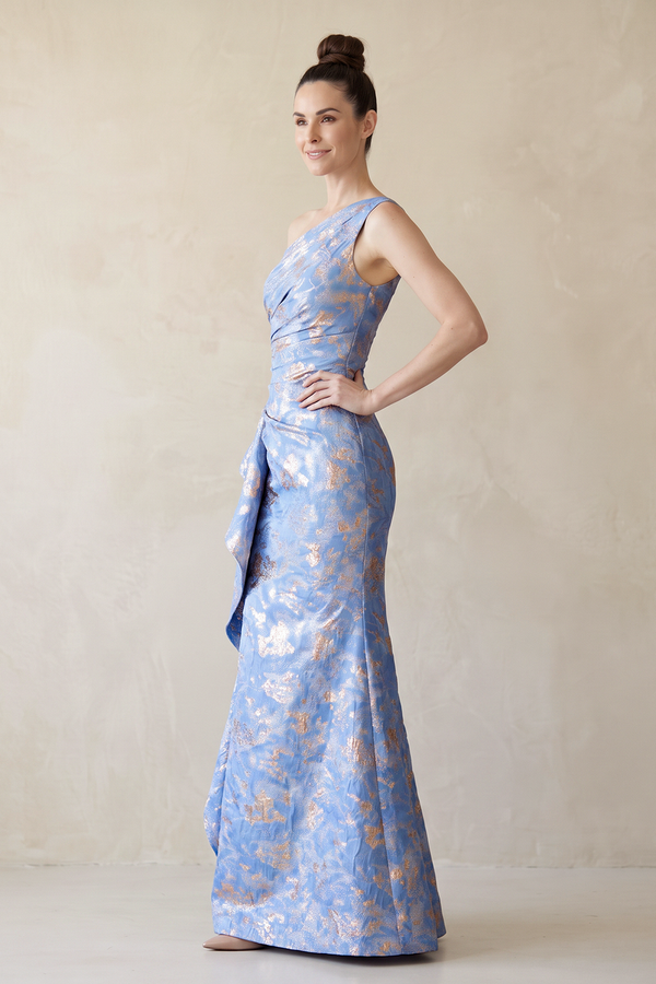 Ice Sheath One-Shoulder Jacquard Mother of the Bride Dress With Ruffles (3) | KISSBRIDAL