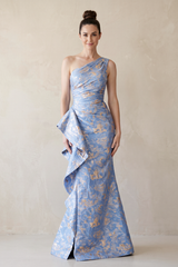 Ice Sheath One-Shoulder Jacquard Mother of the Bride Dress With Ruffles | KISSBRIDAL