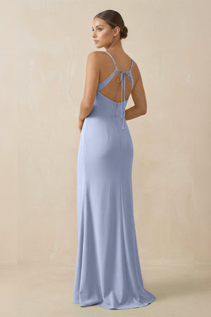 Ice Sheath Spaghetti Straps Chiffon Long Bridesmaid Dress (2) | KISSBRIDAL