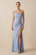 Ice Sheath Spaghetti Straps Chiffon Long Bridesmaid Dress | KISSBRIDAL
