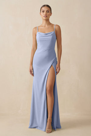 Ice Sheath Spaghetti Straps Chiffon Long Bridesmaid Dress | KISSBRIDAL