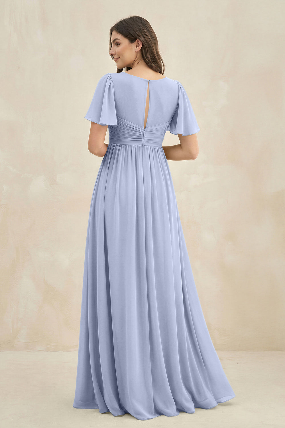 Short Sleeve Chiffon V-Neck A-Line Bridesmaid Dress in Ice