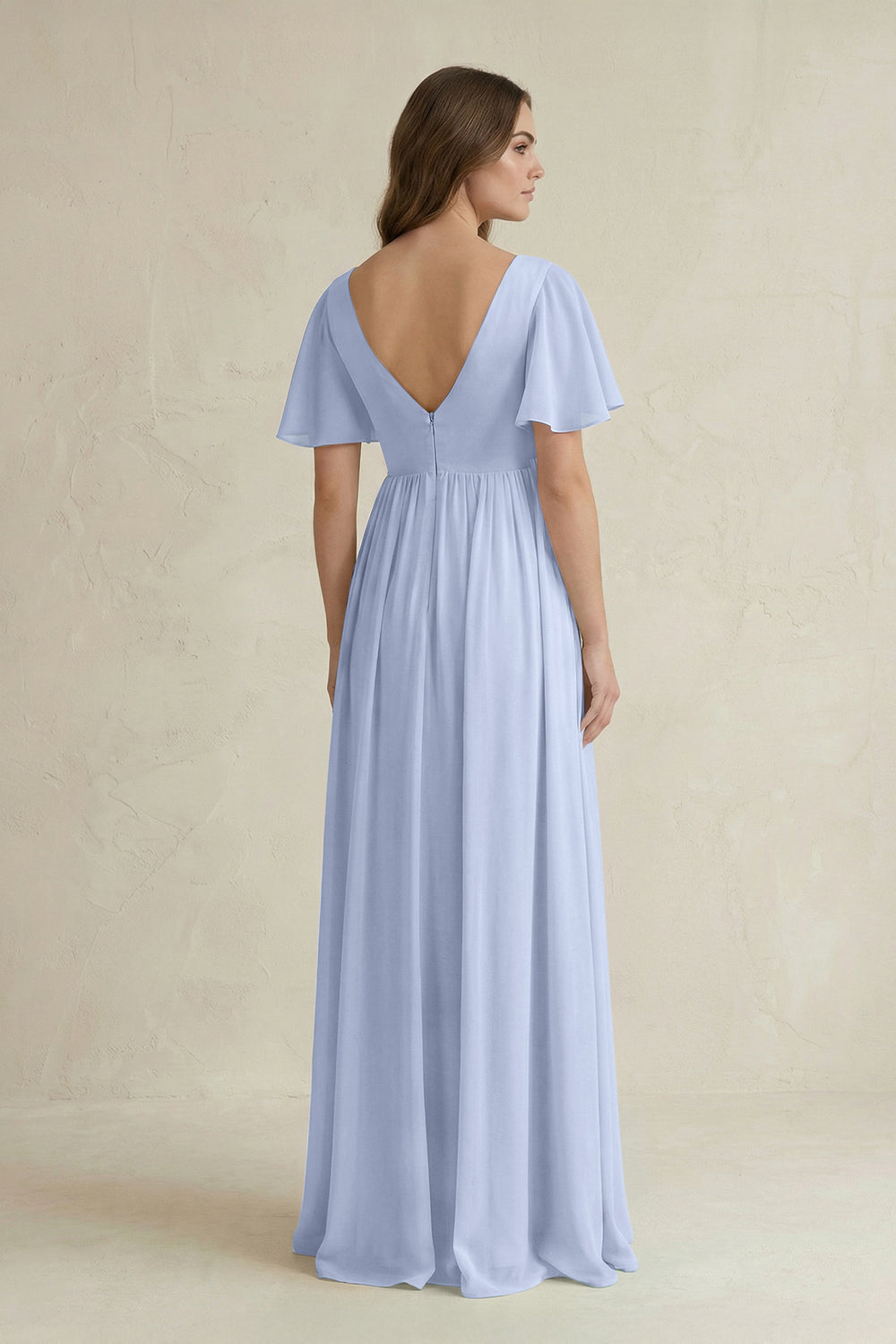 Short Sleeve V-Neck A-Line Chiffon Bridesmaid Dress in Ice