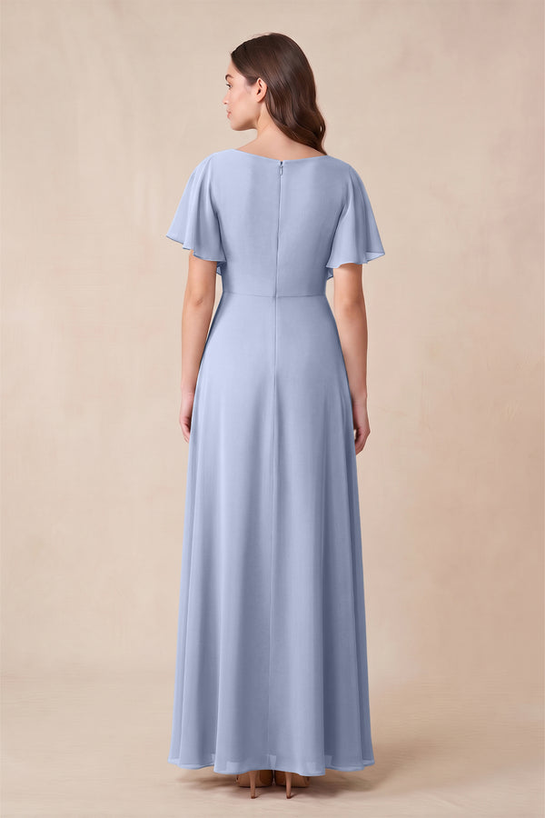 Ice Short Sleeves Bateau A-Line Chiffon Bridesmaid Dress (2) | KISSBRIDAL