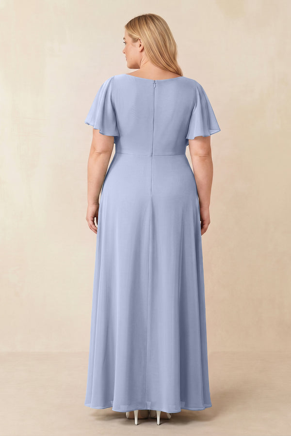 Ice Short Sleeves Bateau A-Line Chiffon Bridesmaid Dress (2) [sizeplus] | KISSBRIDAL