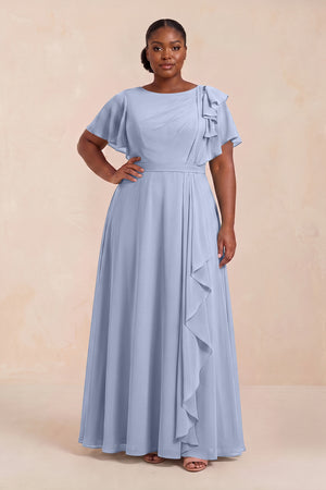 Ice Short Sleeves Bateau A-Line Chiffon Bridesmaid Dress (3) [sizeplus] | KISSBRIDAL